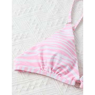 MakeMeChic Women's 3 Piece Triangle Bikini Set Swimsuit with Swim Cover Up Beach Skirt Zebra Striped Pink M