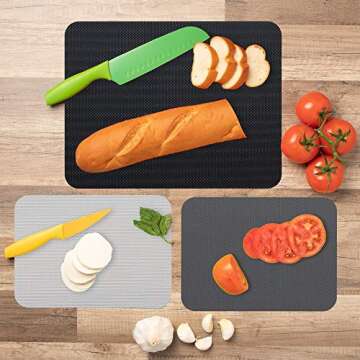 Simply Genius Plastic Cutting Boards for Kitchen - Color-Coded Pack of 8 Dishwasher Safe Flexible Cutting Mats for Meat & Vegetables - Gray Non-Slip Chopping Board Set