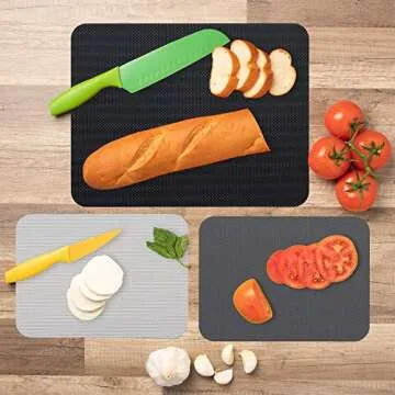 Simply Genius Plastic Cutting Boards for Kitchen - Color-Coded Pack of 8 Dishwasher Safe Flexible Cutting Mats for Meat & Vegetables - Gray Non-Slip Chopping Board Set