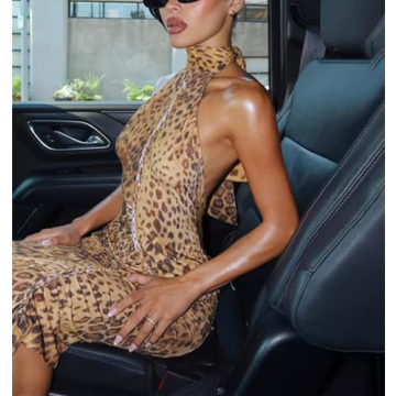 Stylish QNI Leopard Print Maxi Dress for Summer Events