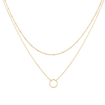 MEVECCO Gold Layered Choker Necklace for Women,18K Gold Plated Cute Dainty Karma Round Circle Disc Charm Small Beaded Satellite Chain Minimalist Choker Necklace