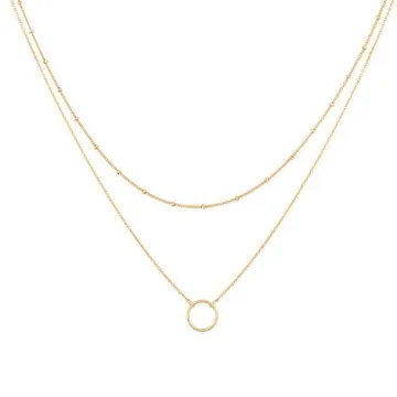 MEVECCO Gold Layered Choker Necklace for Women,18K Gold Plated Cute Dainty Karma Round Circle Disc C...
