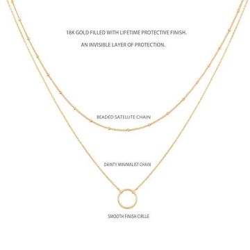 MEVECCO Gold Layered Choker Necklace for Women,18K Gold Plated Cute Dainty Karma Round Circle Disc Charm Small Beaded Satellite Chain Minimalist Choker Necklace