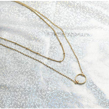 MEVECCO Gold Layered Choker Necklace for Women,18K Gold Plated Cute Dainty Karma Round Circle Disc Charm Small Beaded Satellite Chain Minimalist Choker Necklace