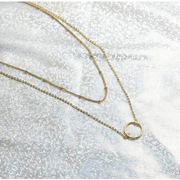 MEVECCO Gold Layered Choker Necklace for Women,18K Gold Plated Cute Dainty Karma Round Circle Disc Charm Small Beaded Satellite Chain Minimalist Choker Necklace