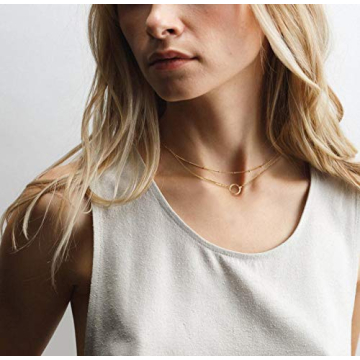 MEVECCO Gold Layered Choker Necklace for Women,18K Gold Plated Cute Dainty Karma Round Circle Disc Charm Small Beaded Satellite Chain Minimalist Choker Necklace