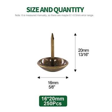 Keadic 250Pcs Antique Upholstery Tacks - Stylish Bronze Nails for Furniture & DIY