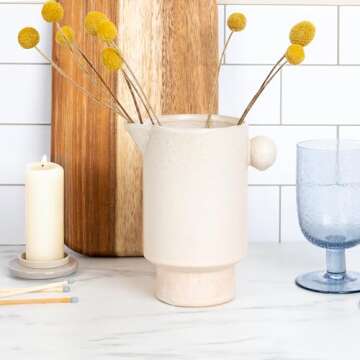 Creative Co-Op Modern Small Stoneware Pitcher or Vase, Beige,24 oz.