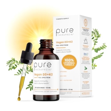 Pure TheraPro Rx Vegan Vitamin D3 + K2 Liposomal Supplement | 90 Servings | Maximum Absorption Liqui...