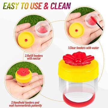 Hand Held Hummingbird Ring Feeders, 4Pcs Mini Hummingbird Hand Feeder with 4Pcs Cleaning Brush, Window Humming Wild Bird Feeders Tools for Outdoors Supplies