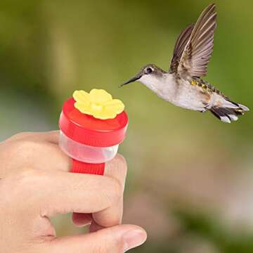 Hand Held Hummingbird Ring Feeders, 4Pcs Mini Hummingbird Hand Feeder with 4Pcs Cleaning Brush, Window Humming Wild Bird Feeders Tools for Outdoors Supplies