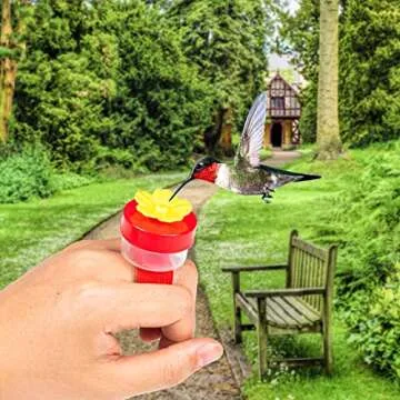 Hand Held Hummingbird Ring Feeders, 4Pcs Mini Hummingbird Hand Feeder with 4Pcs Cleaning Brush, Window Humming Wild Bird Feeders Tools for Outdoors Supplies