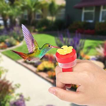 Hand Held Hummingbird Ring Feeders, 4Pcs Mini Hummingbird Hand Feeder with 4Pcs Cleaning Brush, Window Humming Wild Bird Feeders Tools for Outdoors Supplies