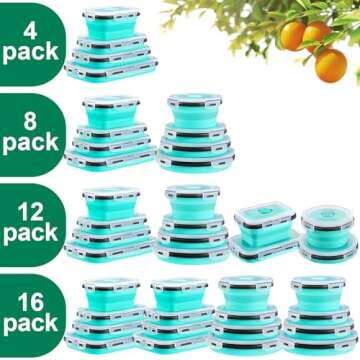 8 Pack Collapsible Food Storage Containers With Lids, Collapsible Storage Containers Sets Silicone C...