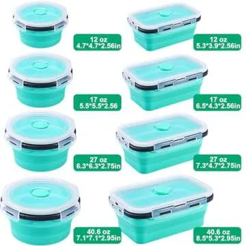 8 Pack Collapsible Food Storage Containers With Lids, Collapsible Storage Containers Sets Silicone Collapsible Bowls For Camping, RV Accessories, Travel Trailer Must (Mixed oz) (8)