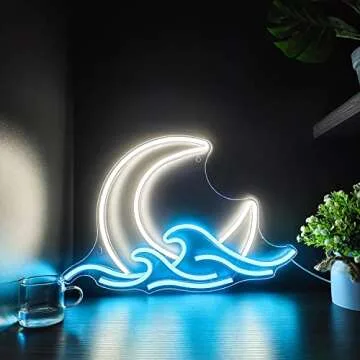 Sunrise Sunset Neon Sign Moon over Sea Neon Light Twilight Wave LED Wall Signs for Room Decor Anime Neon Light Acrylic Moon Sign (Moonrise)