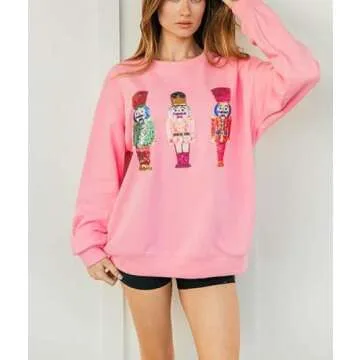 Yiulangde Women Cute Glitter Holiday Letter Sweaters Sparkle Sequin Long Sleeve Tops Casual Round Neck Pullover Sweatshirts