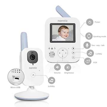 nannio Hero 2 Video Baby Monitor with Camera & Audio, HD Video, 2-Way Audio, Night Vision, Voice Act...