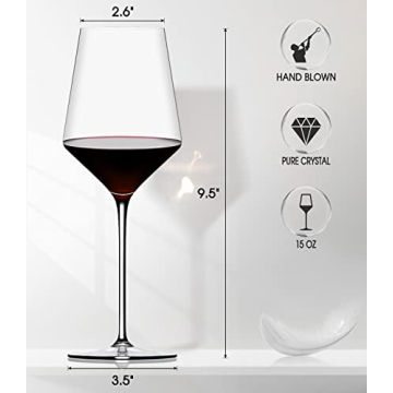 Hand Blown Red Wine Glasses Set of 4 - 15 oz
