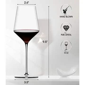 Hand Blown Red Wine Glasses Set of 4 - 15 oz