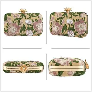 Elegant Floral Embroidery Evening Clutch Purse for Women