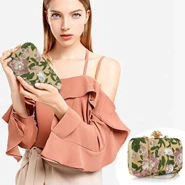 Elegant Floral Embroidery Evening Clutch Purse for Women