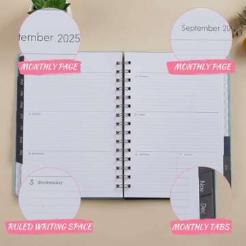 2025 Planner - Weekly and Monthly Planner 2025, January 2025 - December 2025, 6.4" x 8.5", Daily Planner Calendar Planner with Monthly Tabs, Elastic Closure, Pocket, Notes, Faux Leather Cover Yearly Agenda(Black)
