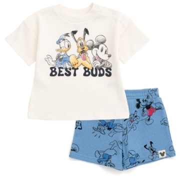 Disney Mickey Mouse Donald Duck Pluto Toddler Boys Waffle Knit T-Shirt and Shorts Outfit Set - Fun S...