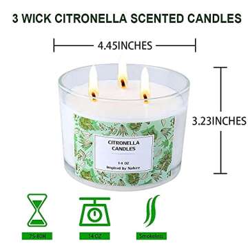 Large Scented Candle for Women - Lemongrass Fragrance 3 Wick 14 oz up to 80 Hours Burning 100% Natur...