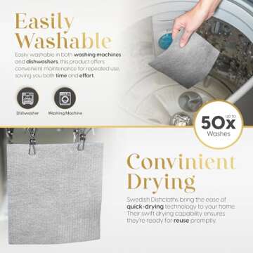 Luxury Swedish Dishcloths 6 Pack, Eco-Friendly Cleaning Towels