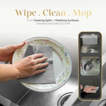 Luxury Swedish Dishcloths 6 Pack, Eco-Friendly Cleaning Towels