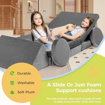 Modular Kids Play Couch, 18pcs Toddler Floor Sofa, Sectional Couch for Children, Fortplay Bedroom and Playroom Furniture for Playing, Creativing, Convertible Foam and Floor Cushion for Boys and Girls