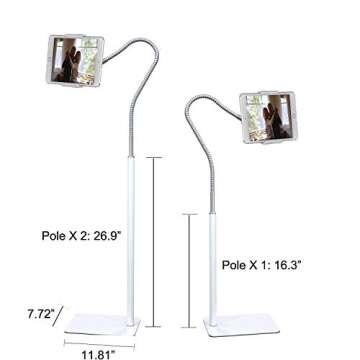 Creatop Tablet Floor Stand with Flexible Gooseneck and Stable Aluminum Base Suitable for 3.5” - 10.6” Smart Phone & Tablet White