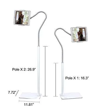 Creatop Tablet Floor Stand with Flexible Gooseneck and Stable Aluminum Base Suitable for 3.5” - 10.6” Smart Phone & Tablet White