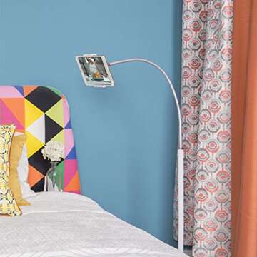 Creatop Tablet Floor Stand with Flexible Gooseneck and Stable Aluminum Base Suitable for 3.5” - 10.6” Smart Phone & Tablet White