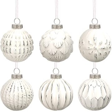 Kathfly Vintage Style Glass Christmas Ornaments - Set of 6 Distressed Ball Decor