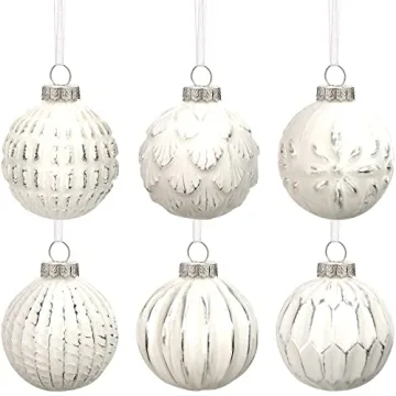 Kathfly Vintage Style Glass Christmas Ornaments - Set of 6 Distressed Ball Decor