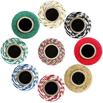 9 Rolls 9 Color 495 Yard Holiday Bakers Twine Strings Bulk Decorative Christmas Twine Gift Hanging Cotton String Packing Trim Cord Colored Rope Natural Jute Twine Rustic Hemp Cord for Gift Wrapping
