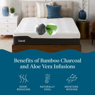 LUCID 12 Inch Hybrid Memory Foam Infused with Bamboo Charcoal and Aloe Vera-Encased Spring Support-Medium Plush Feel-Motion Isolation Mattress, Queen, White/Black