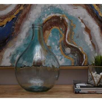 Deco 79 Recycled Glass Handmade Decorative Vase Spanish Bottle Centerpiece Vase, Flower Vase for Home Decoration 11" x 11" x 17", Blue