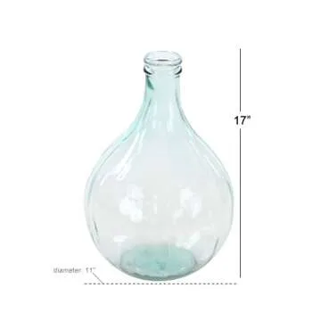 Deco 79 Recycled Glass Handmade Decorative Vase Spanish Bottle Centerpiece Vase, Flower Vase for Home Decoration 11" x 11" x 17", Blue