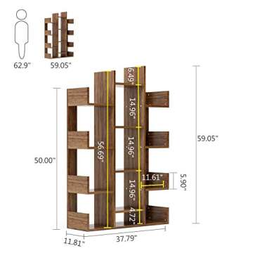 Tribesigns 12-Shelf Bookcase, Vintage Tree Bookshelf Book Rack Display Shelf Storage Organizer for CDs, Records, Books, Home Office Deco (Retro Brown)