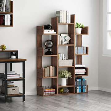 Tribesigns 12-Shelf Bookcase, Vintage Tree Bookshelf Book Rack Display Shelf Storage Organizer for CDs, Records, Books, Home Office Deco (Retro Brown)