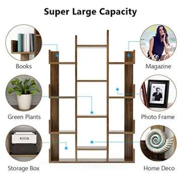 Tribesigns 12-Shelf Bookcase, Vintage Tree Bookshelf Book Rack Display Shelf Storage Organizer for CDs, Records, Books, Home Office Deco (Retro Brown)