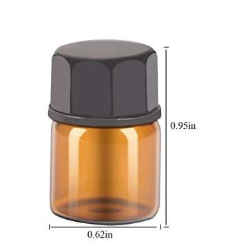STARSIDE 50 pack 1 ml 1/4 Dram Mini Amber Glass Essential Oils Sample Bottles with Black Caps for Essential Oils,Chemistry Lab Chemicals,Colognes & Perfumes.3 plastic droppers as gift.