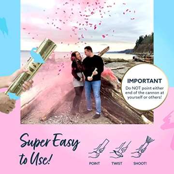 Revealations Gender Reveal Confetti Powder Cannon - Set of 4 Mixed (2 Blue 2 Pink) Party Supplies - 100% Biodegradable Tissue Safe Powder Smoke