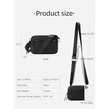 WESTBRONCO Small Crossbody Bags for Women Nylon with Adjustable Strap, Mini Crossbody Purse, Fahion Shoulder Bag for Traveling Workout Black