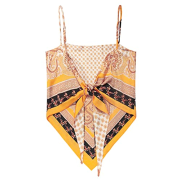 Vibrant Paisley Crop Top with Tie Back and Hanky Hem