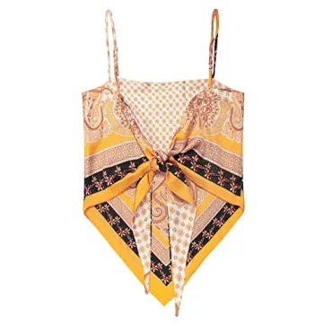 Vibrant Paisley Crop Top with Tie Back and Hanky Hem