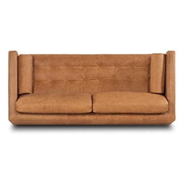 POLY & BARK Cognac Tan Brown Leather Couch - 88.5" Mid Century Leather Sofa with 2 Bolsters - Full Grain Camel Leather Couch - Feather-Down Topper On Seating Surface - Pure-Aniline Italian Leather